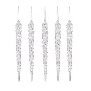 Yılbaşı Süsü, Buz Sarkıt, Şeffaf - Asmalı, 5'lİ Paket, 2x17 cm