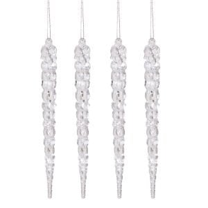 Yılbaşı Süsü, Buz Sarkıt, Şeffaf - Asmalı, 4'lü Paket, 2x17 cm