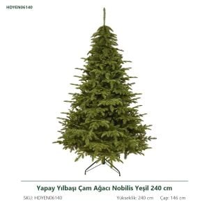 Yapay Yılbaşı Çam Ağacı Nobilis Yeşil 240 cm - Gerçek Görünümlü PE/PVC Noel Ağacı, Çap 146 cm