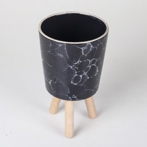 Veramaya Ayaklı Köpük Desen Orta Boy Siyah Seramik Saksı 13x22 Cm
