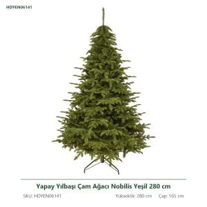 Yapay Yılbaşı Çam Ağacı Nobilis Yeşil 280 cm - Gerçek Görünümlü PE/PVC Noel Ağacı, Çap 165 cm