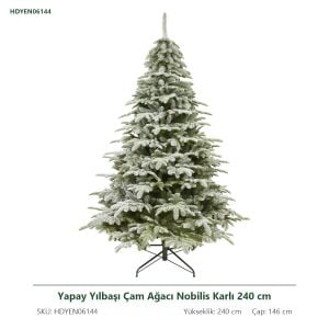 Yapay Yılbaşı Çam Ağacı Nobilis Karlı 240 cm - Kar Yağmış Görünümlü PE/PVC Noel Ağacı, Çap 146 cm