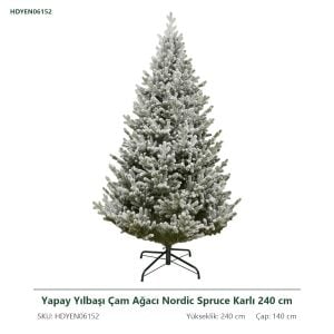 Yapay Yılbaşı Çam Ağacı Nordic Spruce Karlı 240 cm - Kar Yağmış Görünümlü PE Noel Ağacı, Çap 140 cm