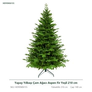 Yapay Yılbaşı Çam Ağacı Aspen Fir Yeşil 210 cm - Gerçek Görünümlü PE/PVC Noel Ağacı, Çap 140 cm