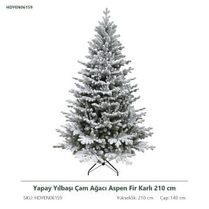 Yapay Yılbaşı Çam Ağacı Aspen Fir Karlı 210 cm - Kar Yağmış Görünümlü PE/PVC Noel Ağacı, Çap 140 cm