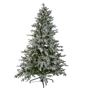 Yapay Yılbaşı Çam Ağacı Aspen Fir Karlı 380 LED Işıklı 180 cm 2383 Dal Ucu - Kar Yağmış Görünümlü Noel Ağacı, Çap 127 cm