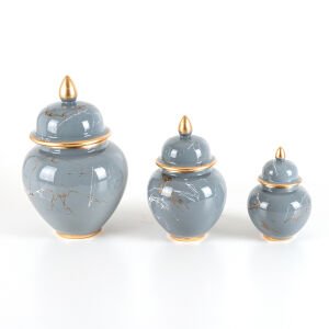 Seramik 3'lü Jar Set Mermer Dekor Gri (12X18) (16X23) (21X31) Cm.