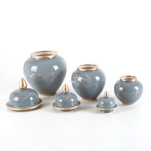 Seramik 3'lü Jar Set Mermer Dekor Gri (12X18) (16X23) (21X31) Cm.