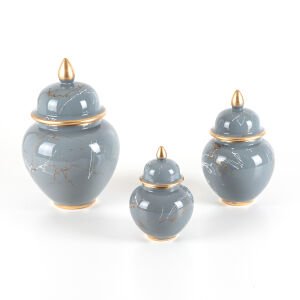 Seramik 3'lü Jar Set Mermer Dekor Gri (12X18) (16X23) (21X31) Cm.