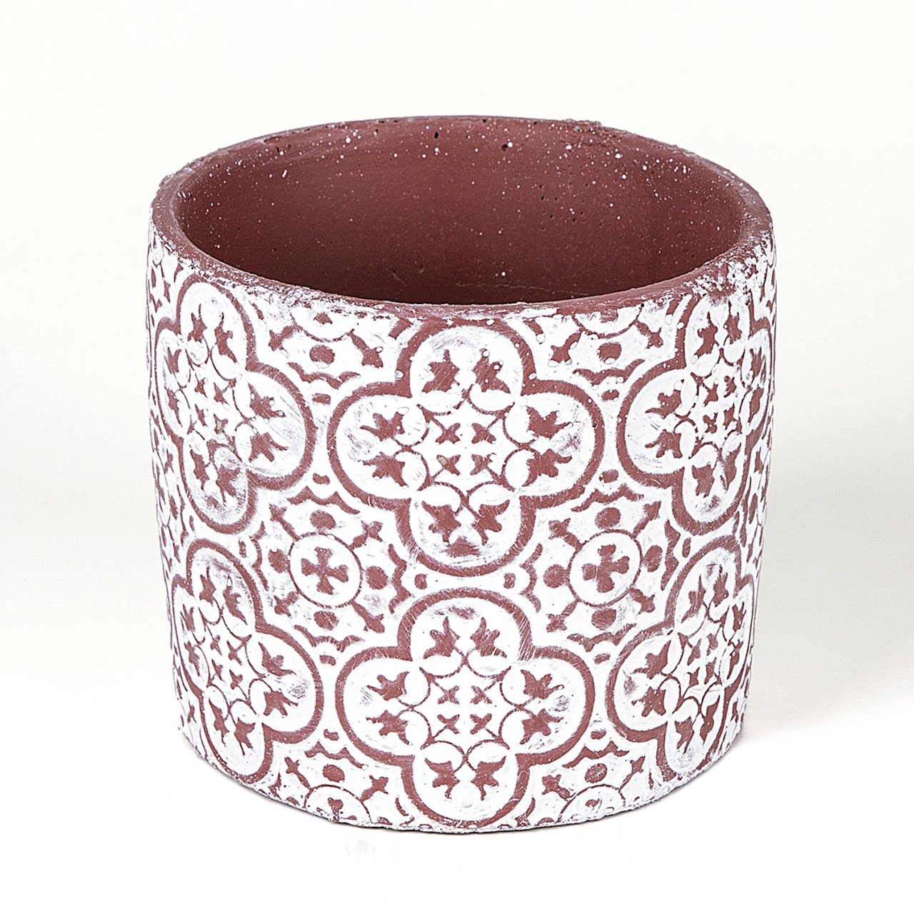 Hitit Desenli Beton Kırmızı/beyaz Saksı 14x12 Cm