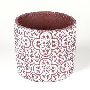 Hitit Desenli Beton Kırmızı/beyaz Saksı 14x12 Cm