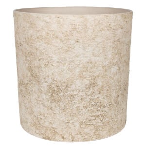 Doğal Taş Dokulu Silindir Premium Plastik Saksı Krem-Bej 28X28 Cm.
