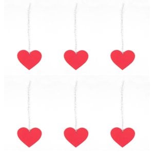 Askılı Ahşap Kalp, Kırmızı - 6'lı, 9x6 cm