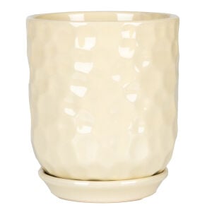 Seramik Saksı Tabaklı Petek Dokulu Bej 14x15 Cm.