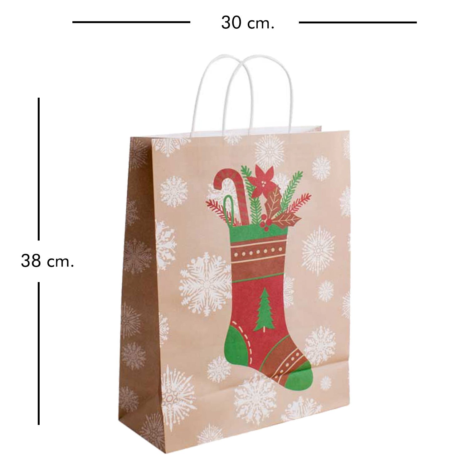 Hediye Poşeti, Yılbaşı Desenli, Yılbaşı Çorabı Modeli - 30x11,5x38 cm