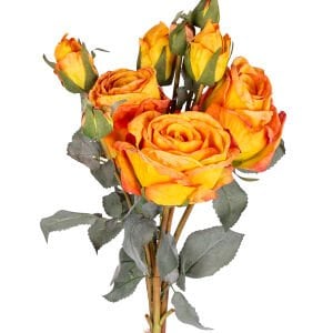 Yapay Çiçek, Gül Demeti, 3 Dallı, Turuncu - 60 cm
