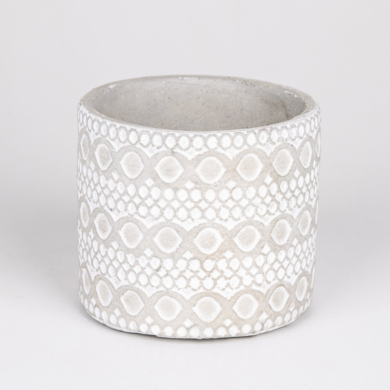 Veramaya Dantel Güpür Desen Beyaz Beton Saksı 14x12,5 Cm