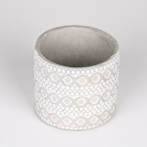 Veramaya Dantel Güpür Desen Beyaz Beton Saksı 14x12,5 Cm