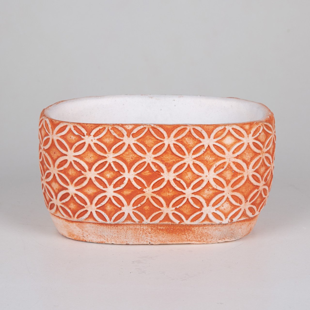 Veramaya İç İçe Halka Desenli Kiremit Renk Oval Saksı 20x11x11 Cm
