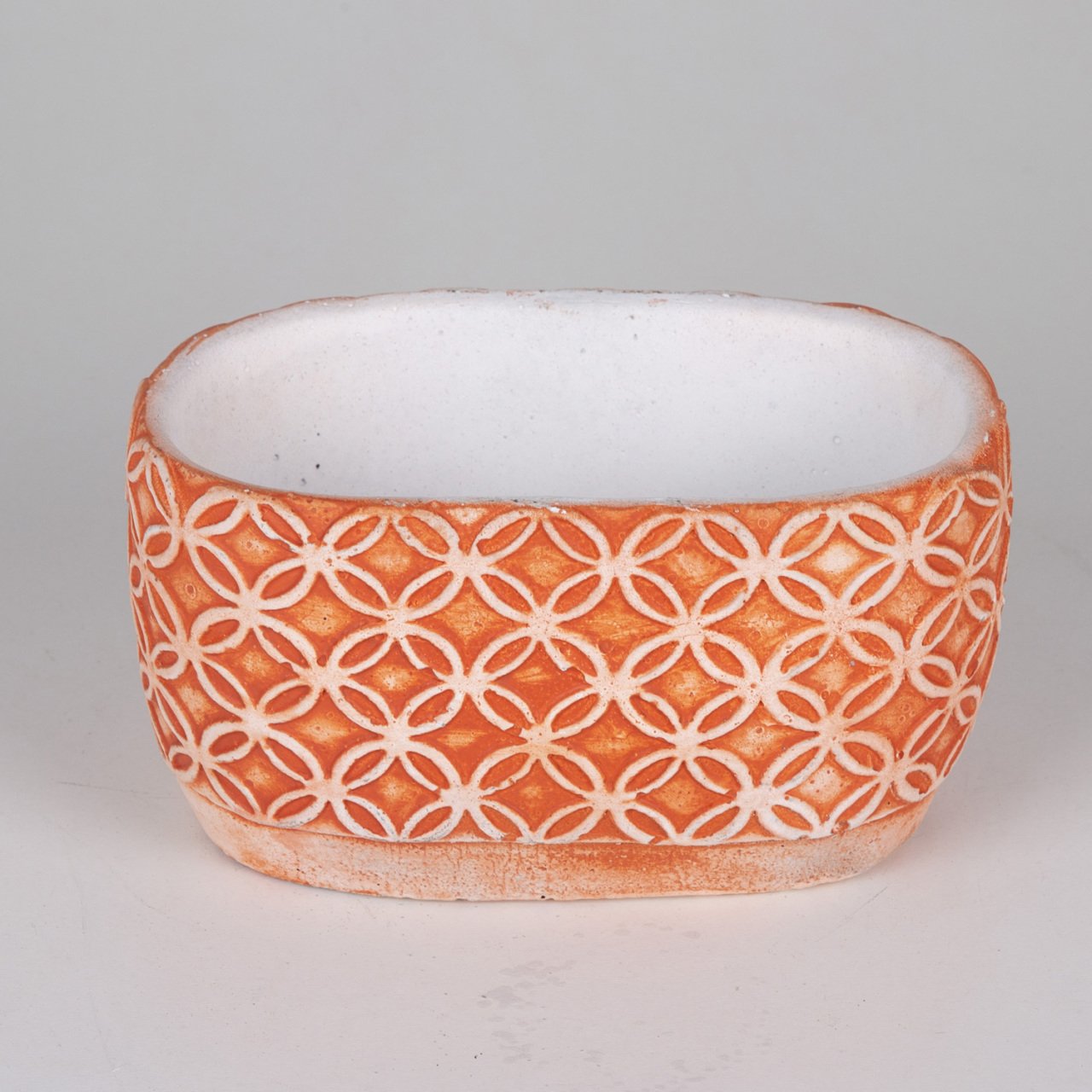 Veramaya İç İçe Halka Desenli Kiremit Renk Oval Saksı 20x11x11 Cm