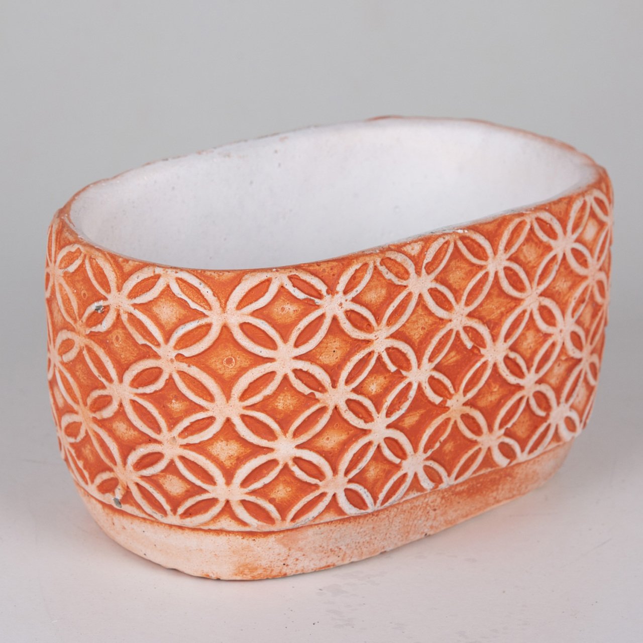 Veramaya İç İçe Halka Desenli Kiremit Renk Oval Saksı 20x11x11 Cm