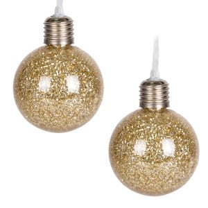 Yılbaşı Topu Ampul Led Işıklı Simli 2'li Paket Gold 7 Cm.