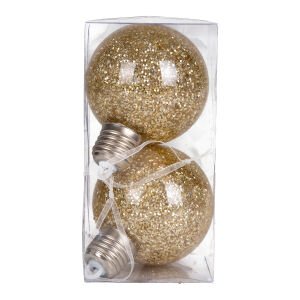 Yılbaşı Topu Ampul Led Işıklı Simli 2'li Paket Gold 7 Cm.
