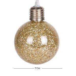 Yılbaşı Topu Ampul Led Işıklı Simli 2'li Paket Gold 7 Cm.