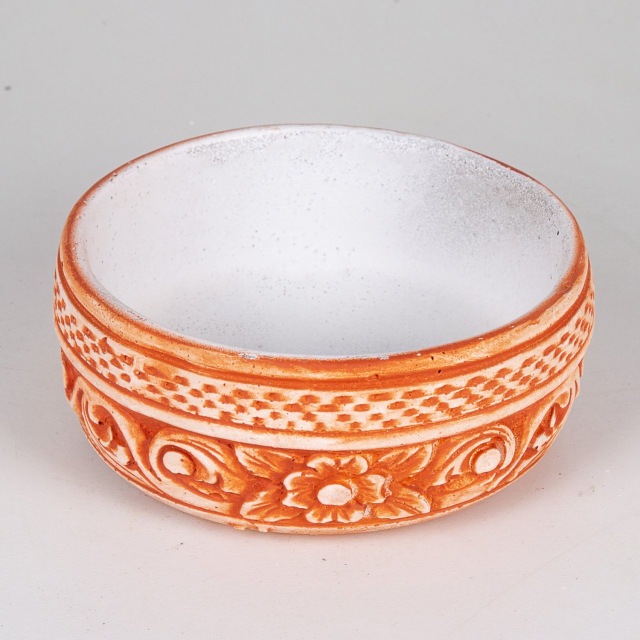Veramaya Çiçek Motifli Oval Kiremit Renk Beton Saksı 33x10x17 Cm