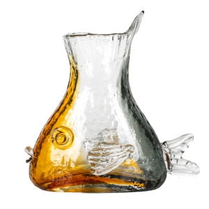 Dekoratif Cam Vazo Balık Şekilli Füme Kehribar 22x23 Cm.