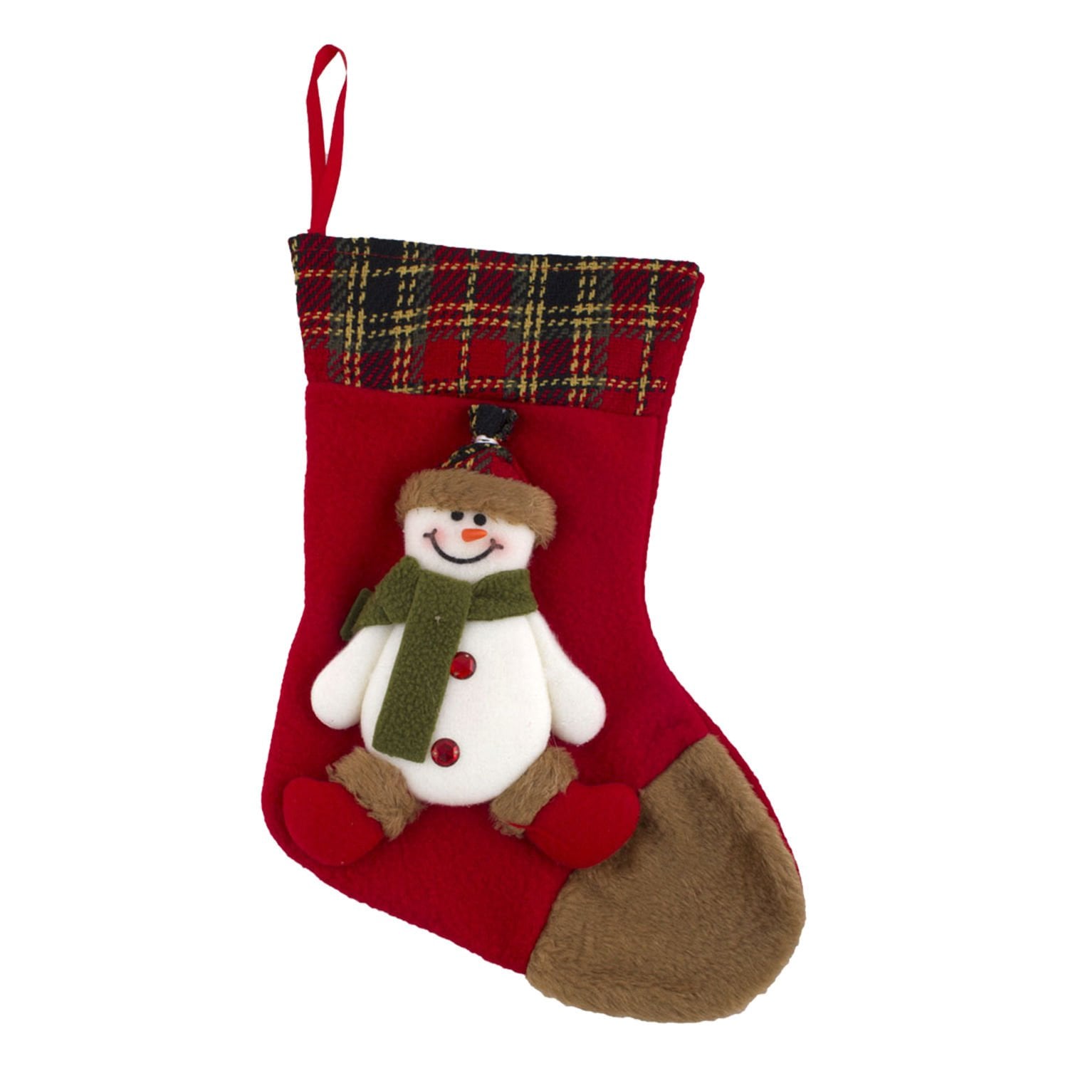 Yılbaşı Süsü, Çorap, Kırmızı - Kardan Adam Figürlü, 18x27 cm