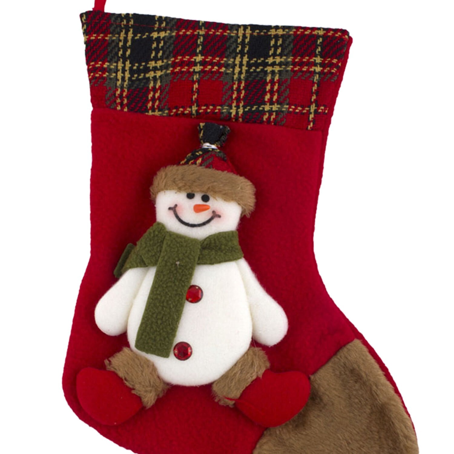 Yılbaşı Süsü, Çorap, Kırmızı - Kardan Adam Figürlü, 18x27 cm