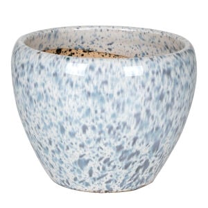 Dekoratif Benekli Seramik Saksı Mavi-Beyaz 18x14 Cm.