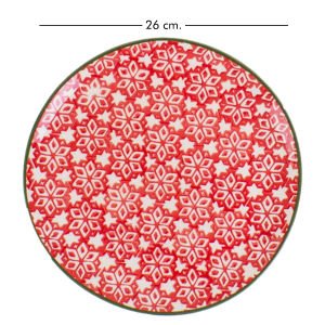 Desenli Seramik Tabak 26 Cm. Kırmızı