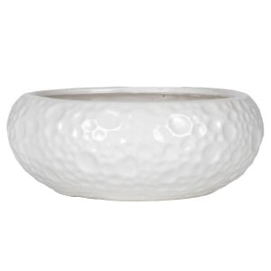 Seramik Saksı Kabartma Dokulu Yayvan Beyaz 23,5x8,5 Cm.
