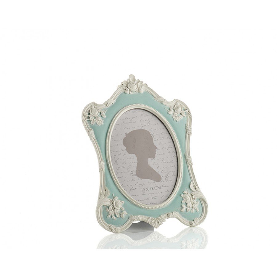 Mavi Renk Beyaz Güllü Oval Çerçeve 13x18