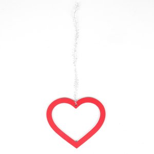 Askılı Ahşap 6'lı Kırmızı Ortası Boş Kalp 11x9,5 Cm