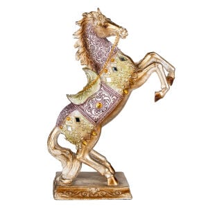 Dekoratif Şahlanmış At Biblosu Yüzü Sağa Dönük Eskitme Gold-Şampanya 22x33 Cm.