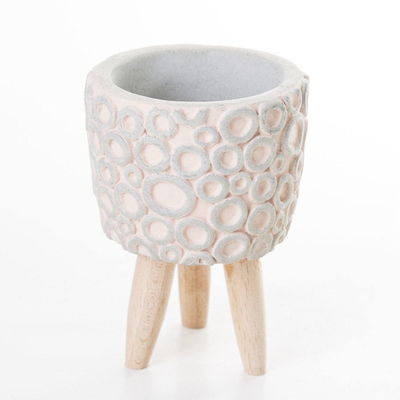 Veramaya Halka Desenli Ayaklı Somon Renk Beton Sukulent Saksı 8x11,5 Cm