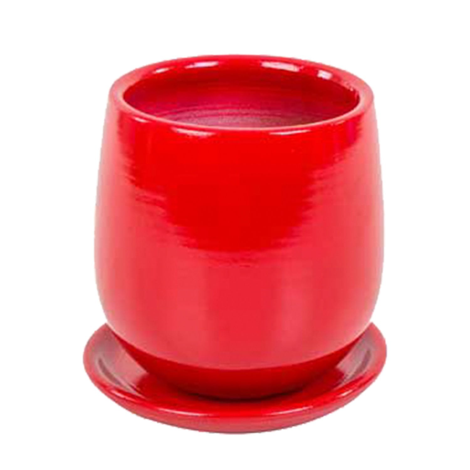 Seramik Saksı, Tabaklı, Renkli, Kırmızı - 14x16 cm