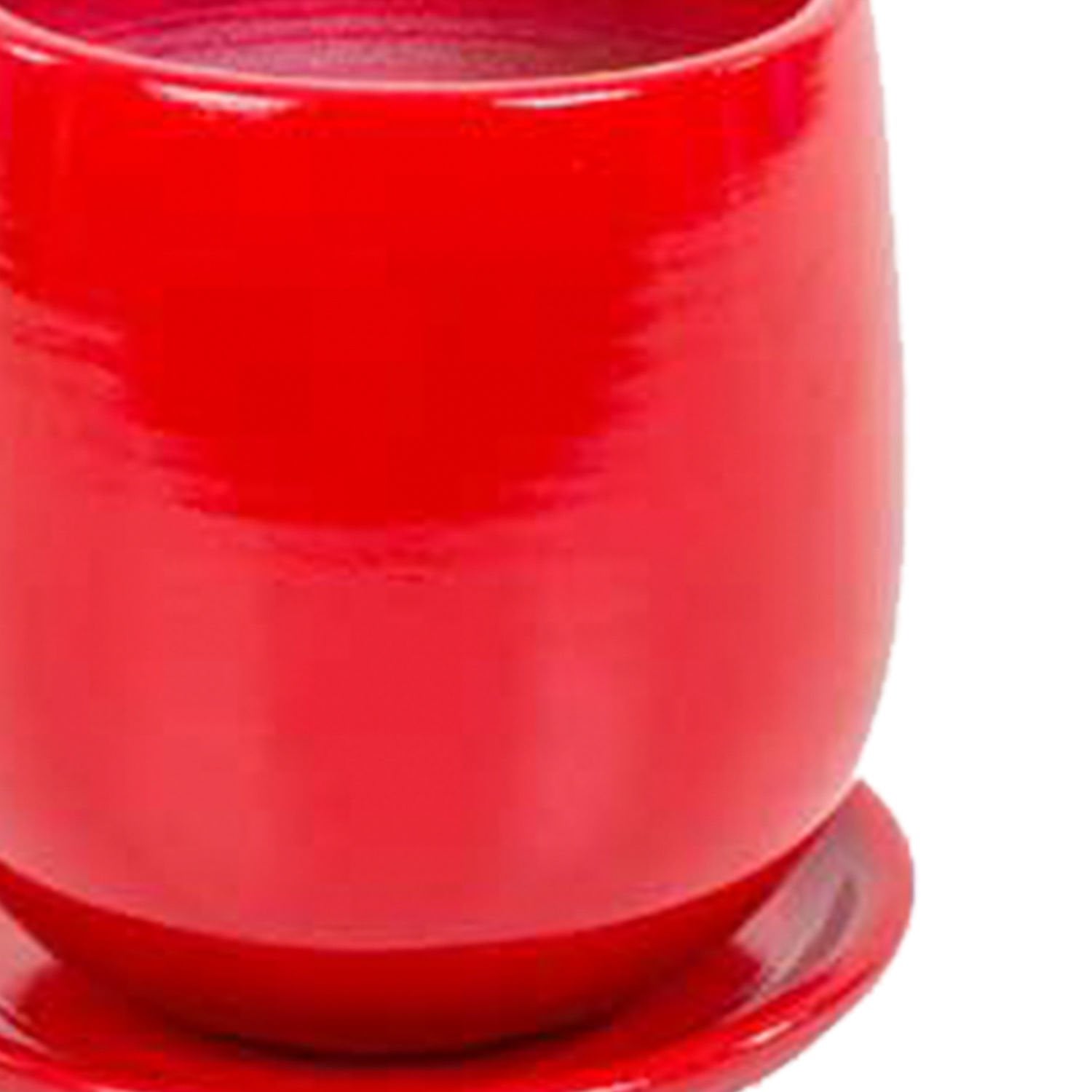 Seramik Saksı, Tabaklı, Renkli, Kırmızı - 14x16 cm