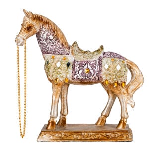 Dekoratif At Biblosu Yüzü Sola Dönük Eskitme Gold-Şampanya 22x22 Cm.