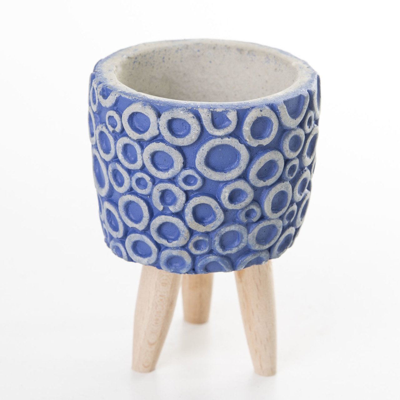 Veramaya Halka Desenli Ayaklı Lacivert Beton Sukulent Saksı 8x11,5 Cm