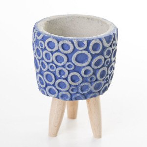Veramaya Halka Desenli Ayaklı Lacivert Beton Sukulent Saksı 8x11,5 Cm