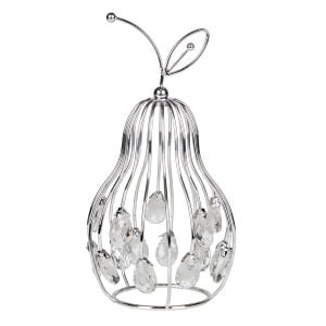 Dekoratif Metal Armut Kristal Taşlı Gümüş 15x26 Cm.